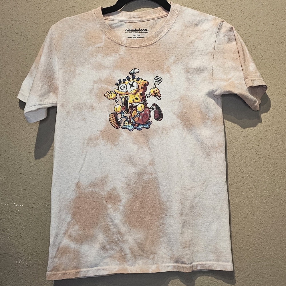 Nickelodeon SpongeBob Tie-Dye Graffiti Style Graphic T-Shirt Size Small